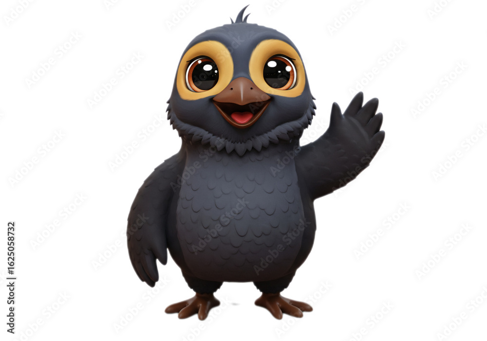 Obraz premium Cartoon Gray Bird Waving on Transparent Background Isolated