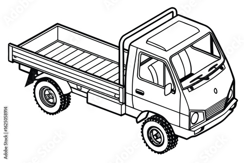 Isometric line drawing of a utility pickup truck utility vehicle