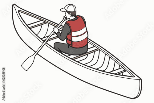 Person in life vest paddling a canoe boat watercraft