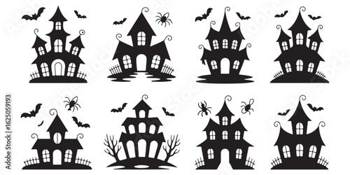 halloween hunted house vector silhouettes