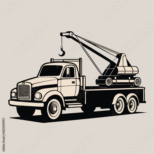 Tow truck with crane and car illustration wrecker recovery vehicle