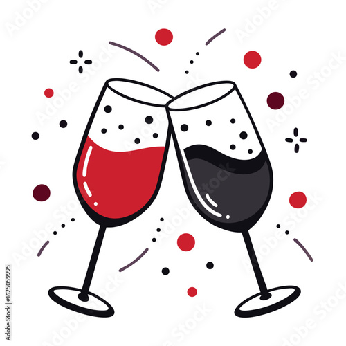 Two glasses of wine clinking with confetti celebration