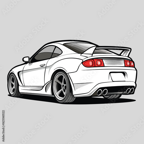 White Sports Car With Spoiler and Custom Wheels automobile