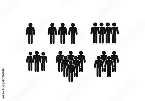 Set of vector people icons, representing crowds, groups, and individuals. Perfect for business, social media, and infographic design
