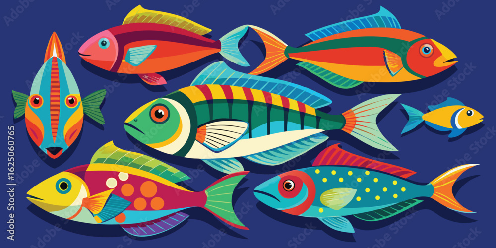 Fototapeta premium Cute marine animal illustration of a tropical fish swimming in the blue ocean