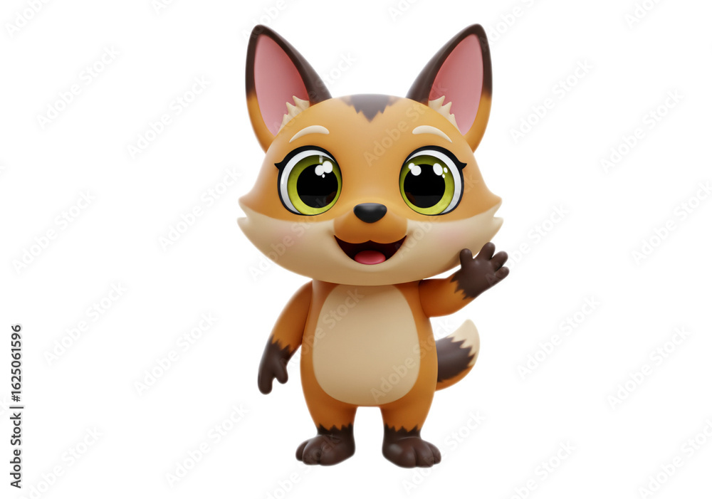 Cute Cartoon Fox Waving with Green Eyes on Transparent Background Cute Cartoon Fox Waving with Green Eyes on Transparent Background