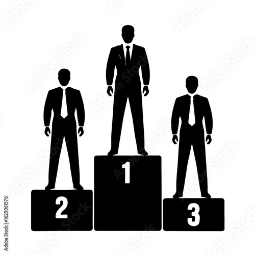 Business leaders celebrating victory on winner podium