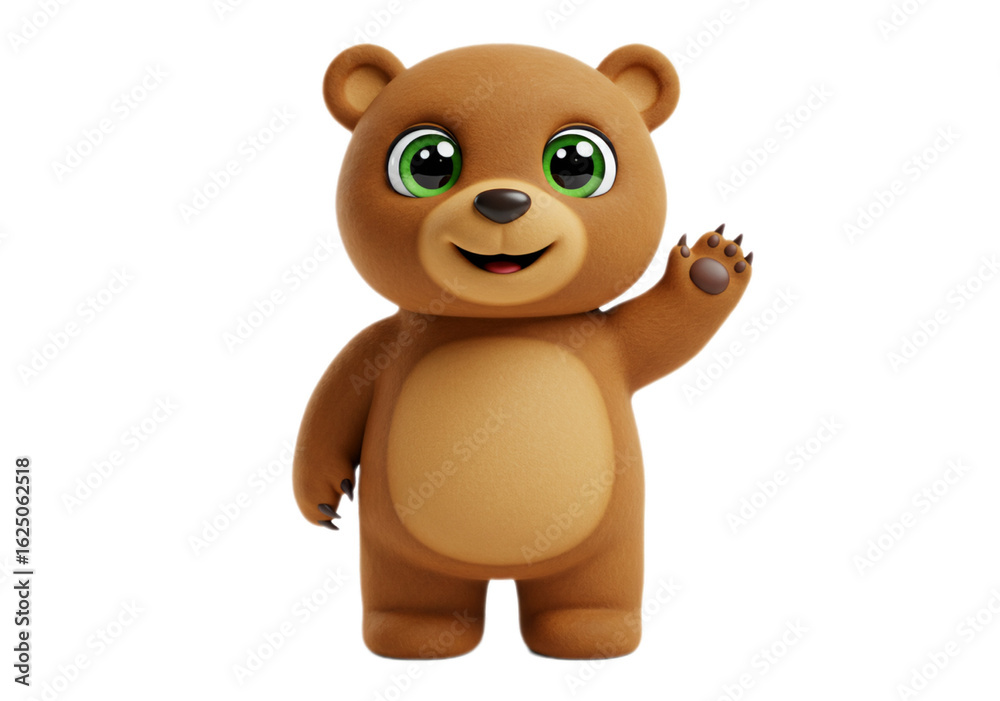 Naklejka premium Cute Brown Bear Waving on Transparent Background 3D Render
