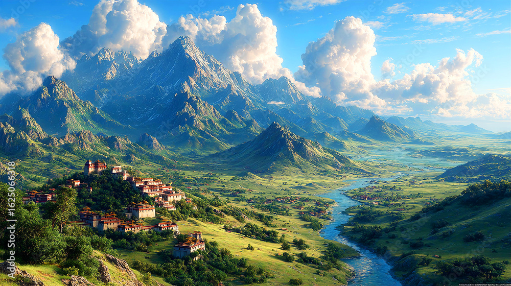 Naklejka premium Potala Palace fantastic view , mountains and sky