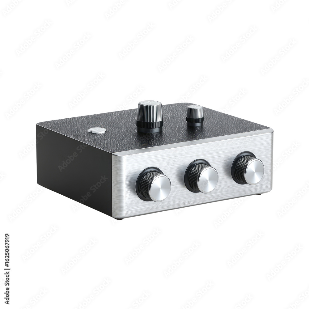 Fototapeta premium Stylish tabletop audio device with silver knobs and sleek black finish for modern music enthusiasts and audio professionals