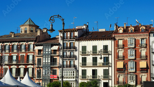 detail of some buildings in Pamplona at the end of the third stage of the Camino de Santiago from Zubiri to Pamplona


