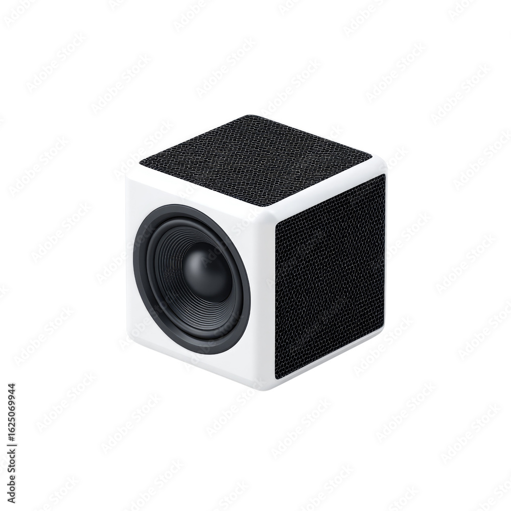 Obraz premium Modern Minimalist Cube Speaker Design in Black and White for Home Audio Enthusiasts