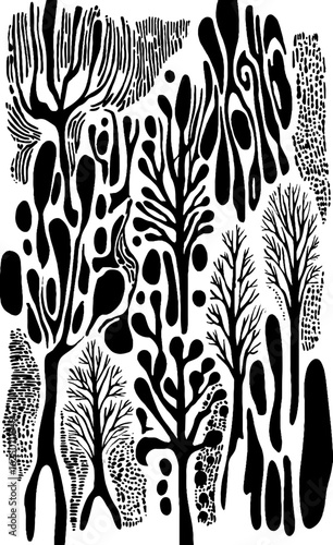 Abstract winter tree pattern with stylized branches for creative design