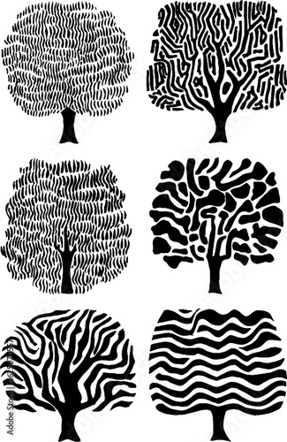 Stylized tree patterns representing four seasons - design for print or poster