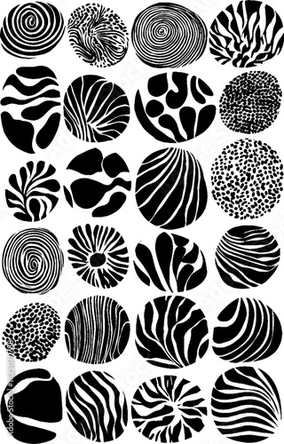 Stylized circular arrangement of abstract leaves for artistic design and decoration