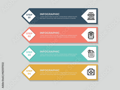 Business infographic design template with 4 options, steps or processes. Can be used for workflow layout, diagram, annual report, web design