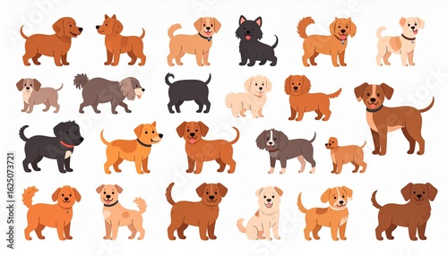 Cute dogs doodle vector set. Cartoon dog or puppy characters design collection 