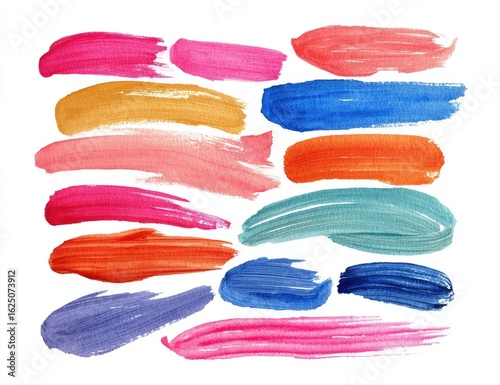 Abstract watercolor paint strokes in various vibrant colors