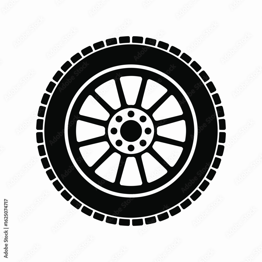 Obraz premium Black silhouette of a car tire and wheel