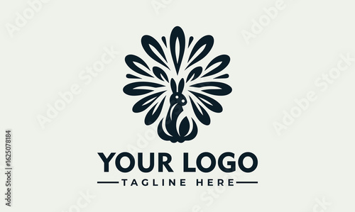 Elegant logo design featuring a stylized rabbit within a peacock-like floral pattern.