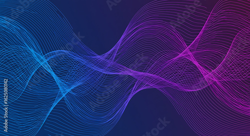 Abstract flowing lines of light particles in blue and purple gradient