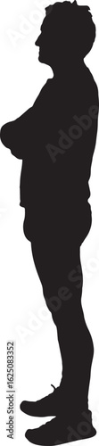  vector;silhouette side view of a mature man standing dressed in sportswear and arms crossed