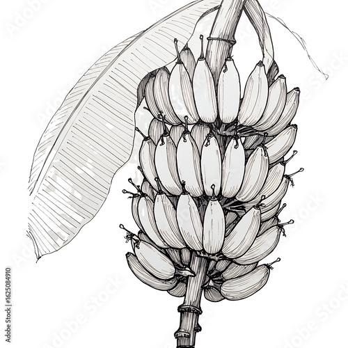 Detailed Black And White Banana Illustration