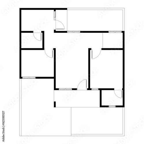 Black and White floor plan of a modern unfurnished house for your design. Suburban house vector blueprint. Architectural background.
