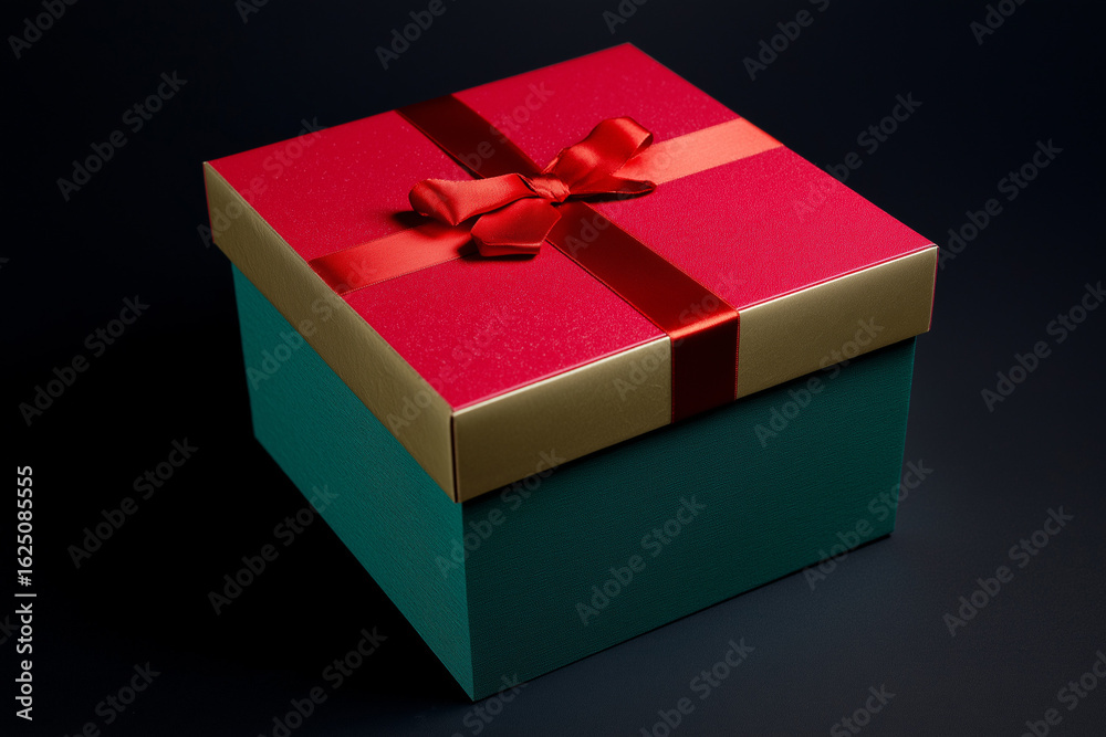 Obraz premium red gift box with green ribbon