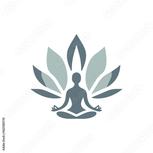 Serene silhouette of a meditating figure surrounded by stylized leaves, symbolizing tranquility