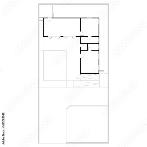 Black and White floor plan of a modern unfurnished house for your design. Suburban house vector blueprint. Architectural background.