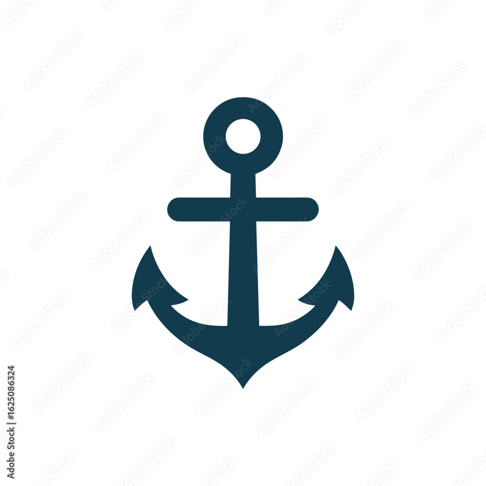 Simple dark anchor icon on a white background, symbolizing maritime themes and stability Simple dark anchor icon on a white background, symbolizing maritime themes and stability