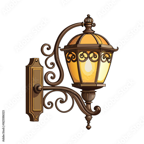 Vintage Cast Iron Wall Lamp Vector Illustration