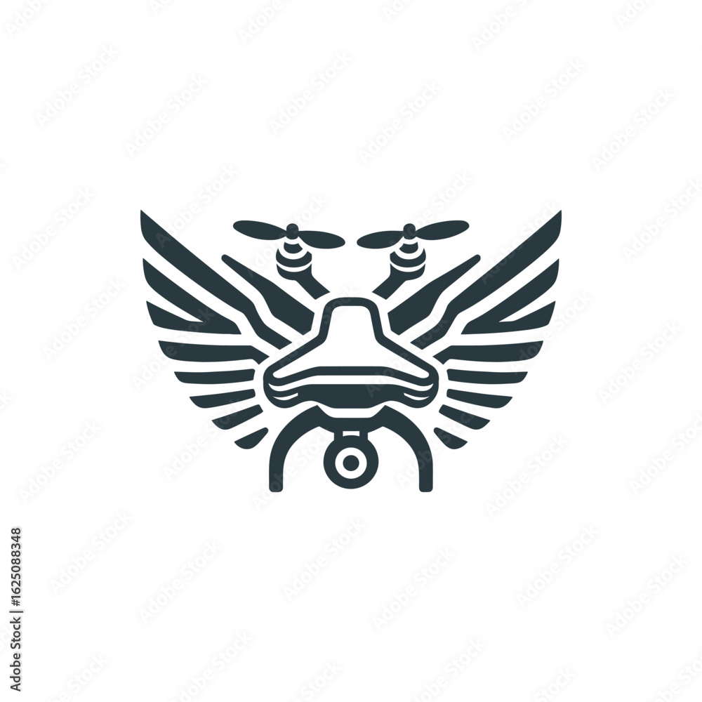 Obraz premium Stylized drone emblem with wings, symbolizing flight and technology, suitable for branding