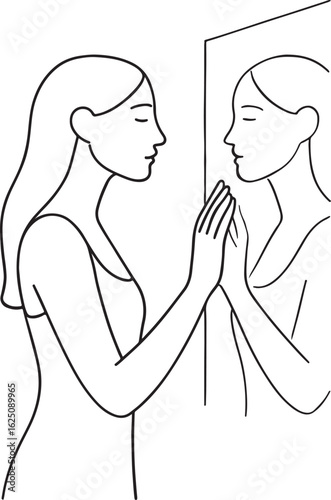 Woman Contemplating Herself in a Minimalist Illustration