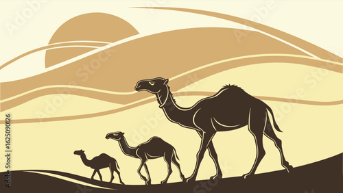 Camel Family Silhouette Set – Dromedary Parents and Calf (