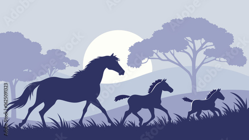  Horse Family Bundle in Silhouette – Stallion, Mare, and Foal.