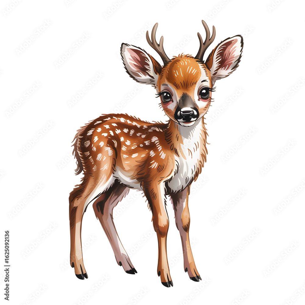 Cute baby deer fawn standing isolated on transparent background Cute baby deer fawn standing isolated on transparent background