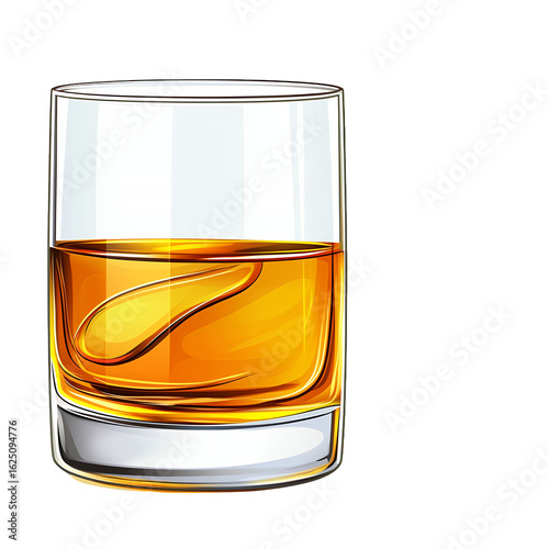 Golden Amber Liquid in Clear Glass on Transparent Background