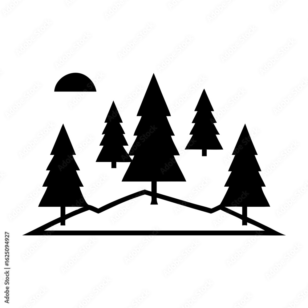 Fototapeta premium Pine Tree Silhouettes Across Rolling Hills at Sunset