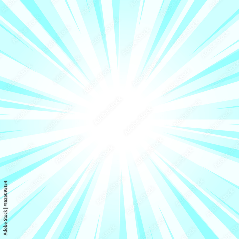 Obraz premium Celeste Blue Glowing Sunburst Background. Abstract Blue Glow Effect Sunburst Background for Presentation, Banner, Poster, Flyer, Sales. Modern Pop Art Poster for Summer and Spring Theme.