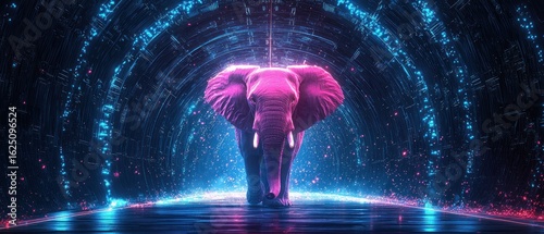 Neon Elephant in a Futuristic Tunnel: A Digital Masterpiece