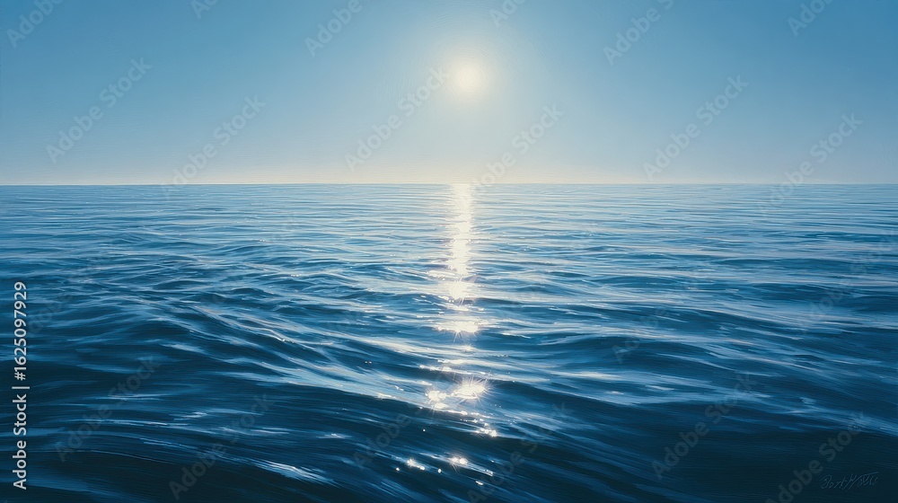 Fototapeta premium Serene Ocean Waters Under Bright Sunlight with a Stunning Horizon View Creating a Peaceful Atmosphere for Relaxation and Reflection