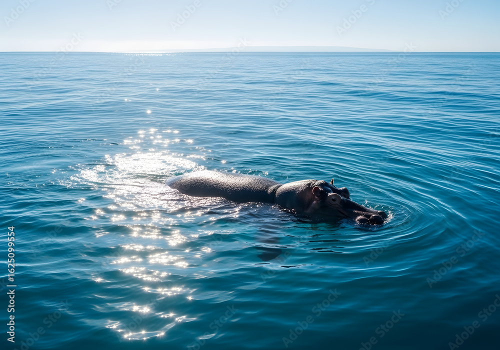 Fototapeta premium Hippo Swimming in the Ocean