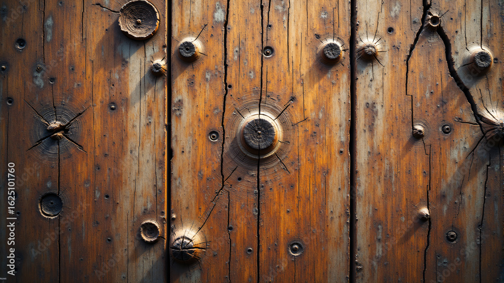 Fototapeta premium Rustic Wooden Wall with Nails and Hooks