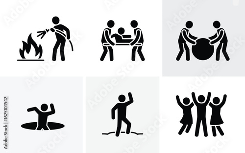 Emergency rescue and assistance vector icon set