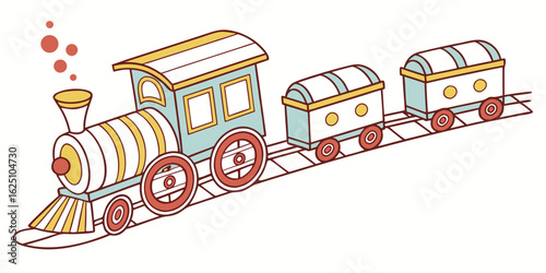 Cute Cartoon Train with Carriages on Tracks for Kids Learning Resources