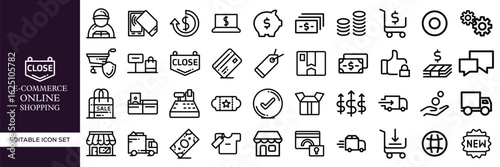 Set of E-commerce and Online Shopping – Digital Store, Cart, Payment, Delivery, Checkout, Mobile Commerce, and Retail Elements