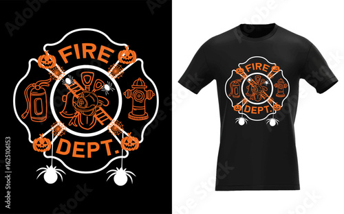 Halloween firefighter silhouette logo design for fire department men featuring classic fire service imagery with a festive spooky twist