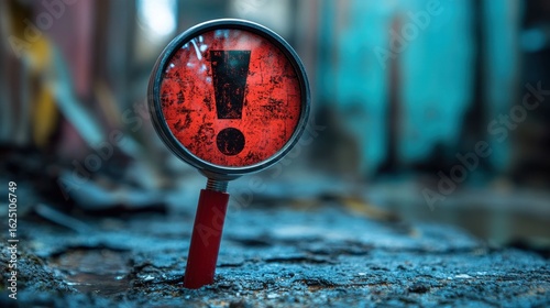 Urgent Alert: Magnifying Glass with Exclamation Mark in a Desolate Setting